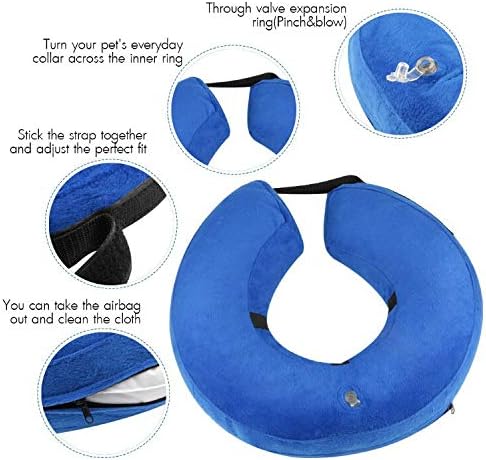 Inflatable Dog Cone Collar Soft Dog Recovery Collar Adjustable Pet Neck Protector After Surgery to Prevent Biting Licking