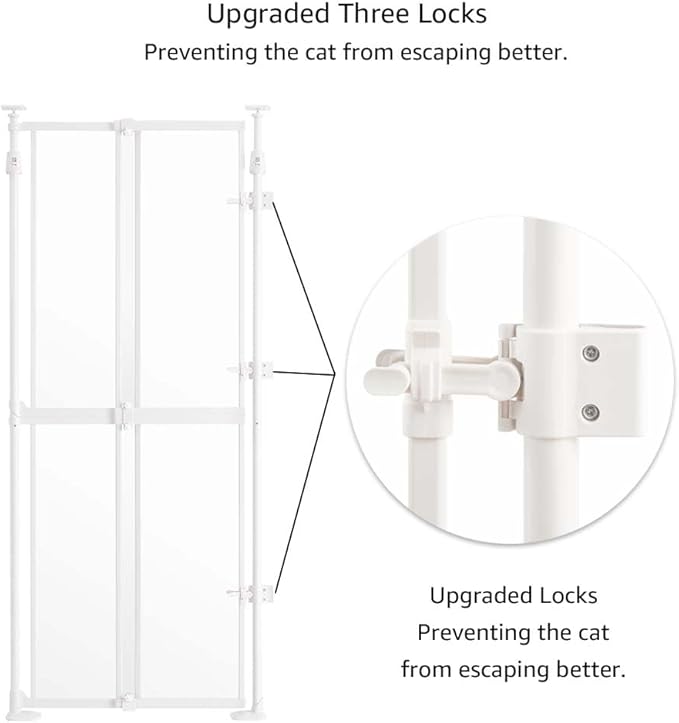 unipaws Transparent Cat Safety Gate, 75"-98" Height and 21"-34" Wdie Adjustable, Auto Closing and No Drilling, Extra Tall Cat Door for Doorway, Stairs