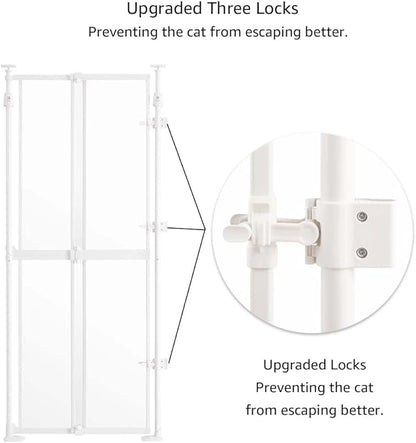 unipaws Transparent Cat Safety Gate, 75"-98" Height and 21"-34" Wdie Adjustable, Auto Closing and No Drilling, Extra Tall Cat Door for Doorway, Stairs