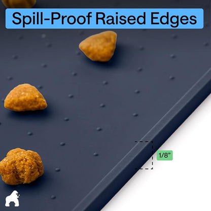 GORILLA GRIP 100% Waterproof Raised Edge BPA Free Silicone Pet Feeding Mat, Dog Cat Food Mats Contain Spills Protects Floors, Placemats for Cats and Dogs Water Bowl, Pets Accessories 32x24 Navy