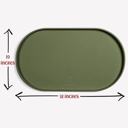 DogBuddy Dog Food Mat - Waterproof Dog Bowl Mat, Silicone Pet Mat for Food and Water Bowls, Nonslip Pet Feeding Mat with Edges, Dogs Food Mats for Floors, Puppy Supplies (XXL: 32" x 19", Khaki Green)