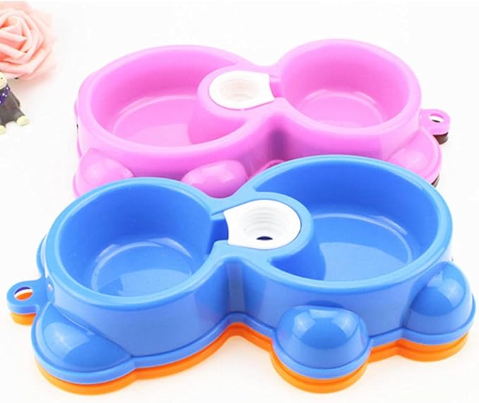 Cat Bowls and Dishes Dog Bowl Double Pet Bowls Dog Food Water Feeder Plastic Pet Drinking Dish Feeder Cat Puppy Feeding Supplies Small Dog Accessories Pink