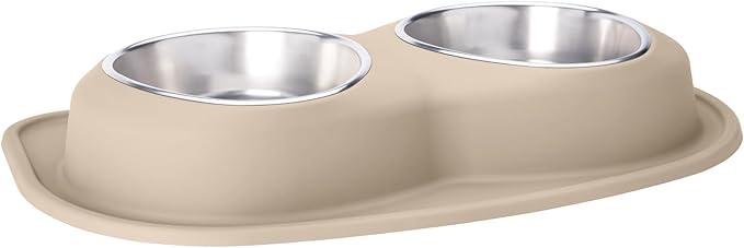 WeatherTech Double Low Pet Feeding System - Compact and Portable Dog/Cat Food and Water Station - 96 oz (12 Cups) Tan (DL9603TN)