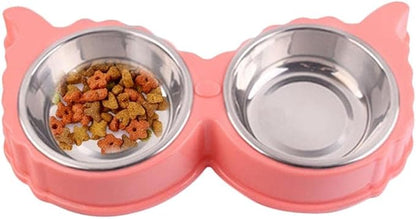 Pet Bowls Large Size Double Dog Bowl Stainless Steel Water Food Bowls Feeder Solution for Dogs Cats Pet Supplies Pink