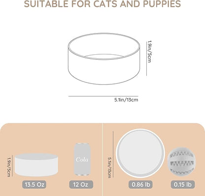 SPUNKYJUNKY 13.5OZ Ceramic Dog and Cat Bowl, Modern Cute Weighted Food Water Bowl for Replacement White (2 Pack)