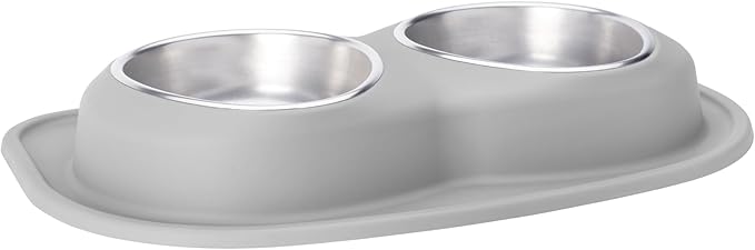 WeatherTech Double Low Pet Feeding System - Compact and Portable Dog/Cat Food and Water Station - 64 oz (8 Cups) Light Grey (DL6403LG)