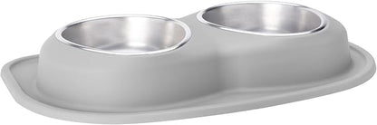 WeatherTech Double Low Pet Feeding System - Compact and Portable Dog/Cat Food and Water Station - 64 oz (8 Cups) Light Grey (DL6403LG)