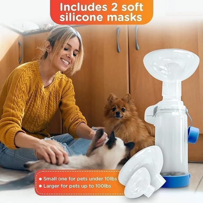 Pet Inhaler Spacer with Two Face Mask, Handheld Aerochamber for Dogs and Cats, Aero Chamber with Mask for Dogs and Cats, Dog and Cat Inhaler Spacer, Comfortable Face Mask (for Cats & Dogs Small)