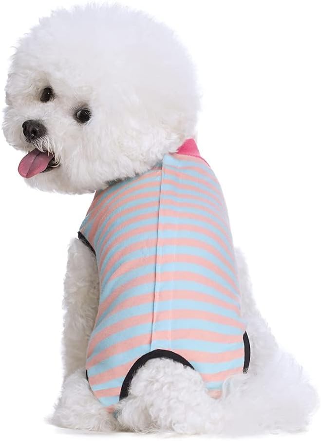 Dog Recovery Suit After Surgery,Spay Neuter Clothes for Female Dogs,Small Medium Dog Shirt,E-Collar Cone Alternative,Prevent Licking Wound Dog Onesie,Pet Surgical Suit(Pink Blue Stripe-l)