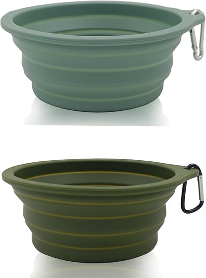 2 Pack Collapsible Dog Travel Bowls (21oz/600ml), 100% Food Grade Silicone Integrated Molding, No Plastic Rim, Portable Pet Feeding Watering Dishes for Outdoors with Clasp, BPA Free