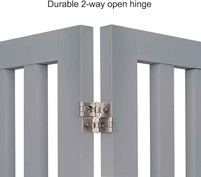 unipaws 24”H Free Standing Pet Gate for Dog Cat, Wooden Dog Gates for Doorway, Stairs, Step Over Foldable Pet Fence for The House, Expandable Doggy Barrier, Indoor Use, Grey