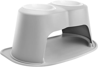 WeatherTech Double High Pet Feeding System w/Plastic Dog/Cat Bowls - 14" High Stand Light Grey (PDHC9614LGLG)