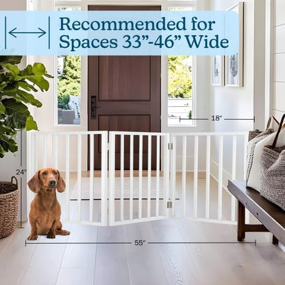 PETMAKER Pet Gate – Dog Gate for Doorways, Stairs or House– Freestanding, Folding, Accordion Style, Wooden Indoor Dog Fence (24-Inch, White)