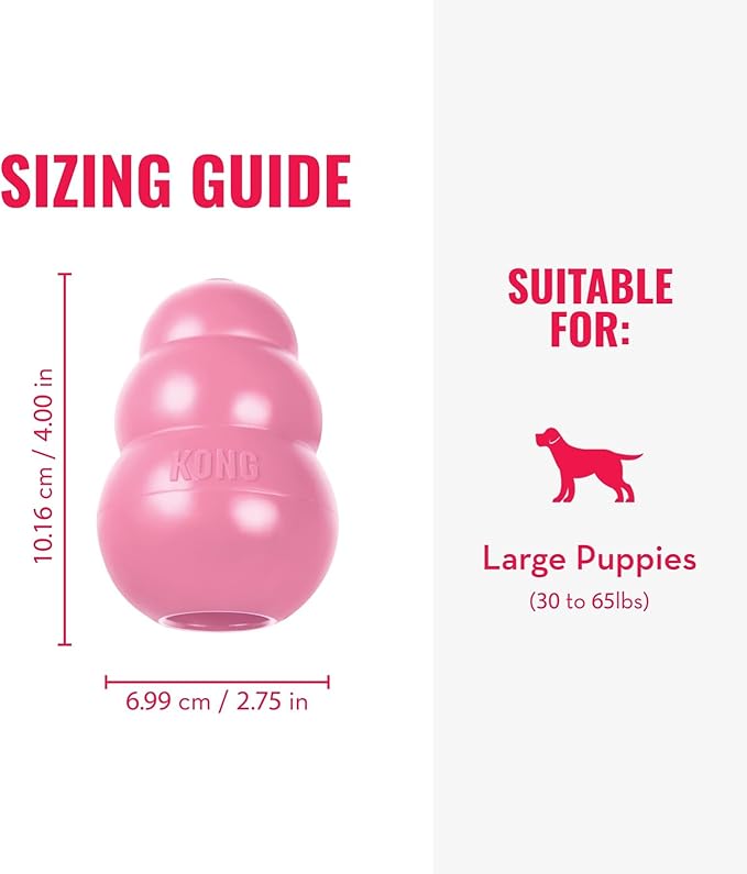 KONG Puppy - Natural Teething Rubber Chew Toy for Dogs - Stuffable Dog Toy for Extended Playtime - Chew & Fetch Toy for Puppies - for Large Puppies - Pink