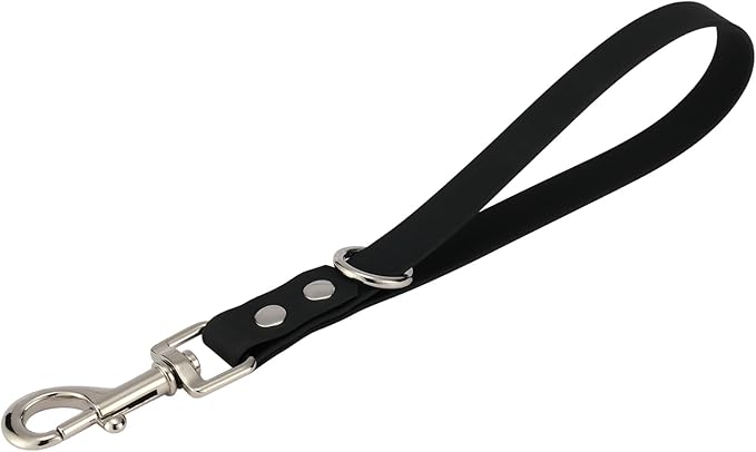 Short Dog Leash - 9 Inch Dogs Lead Grab Tab Heavy Duty Waterproof PVC Dog Training Traffic Leashes for Safety Control Behavior Correction Hiking Backup & All Breeds (Black, 9'')