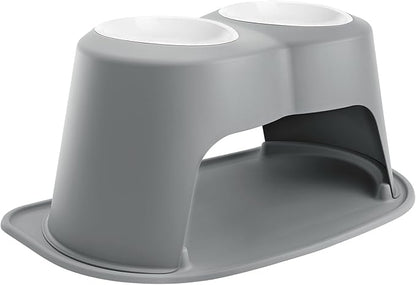 WeatherTech Double High Pet Feeding System w/Plastic Dog/Cat Bowls - 14" High Stand Dark Grey (PDHC9614DGDG)