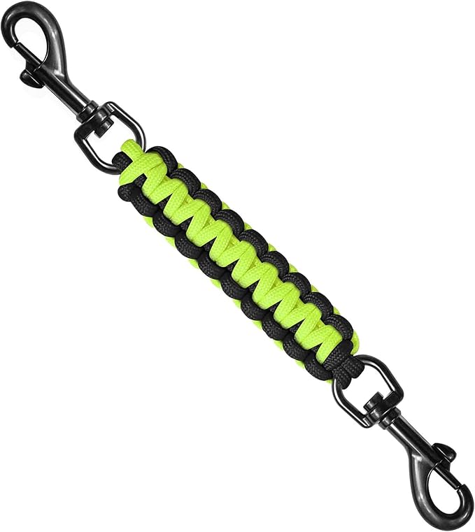 Dog Collar Safety Clip, Collar Companion, Handmade Backup Safety Strap, Double-Ended Clip Leash Connector, Suitable for Dog Harnesses, Prong, Pinch Collars (Black,Fluoro Green, 1 Pack)