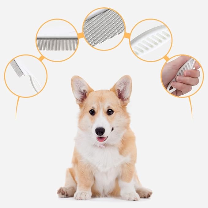 2 Pack Multifunctional Pet Comb, Upgrade Pet Grooming Brush Fine Magic Tear Stain Removal, Fine-Tooth Stainless Massage Comb Kit for Small Puppies and Dogs (Pink)