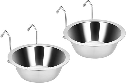 Fri4Free 2PCS Kennel Water Bowl Hanging,Stainless Steel Puppy Bowls for Small Dog Cage,Kennel, Crate, Catio Accessories,Dog Crate Water Bowl Dish Feeder Food Holder No Spill(8oz/1cup)