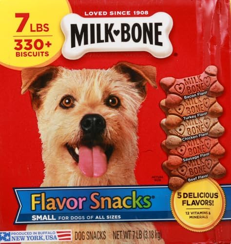 Milk-Bone Dog Treats, Flavor Snacks, Small Biscuits, 14lbs | 2 Pack of 7lbs | Crunchy Texture | Reduces Tartar