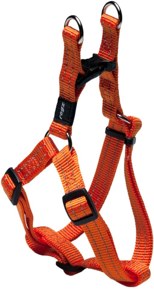 Reflective Adjustable Dog Step in Harness for Medium Dogs; matching collar and leash available, Orange