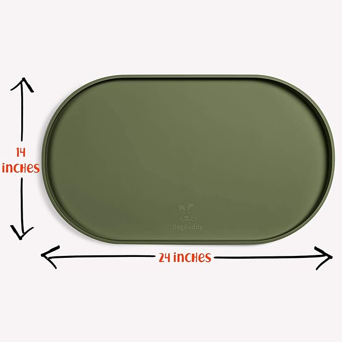 DogBuddy Dog Food Mat - Waterproof Dog Bowl Mat, Silicone Pet Mat for Food and Water Bowls, Nonslip Pet Feeding Mat with Edges, Dogs Food Mats for Floors, Puppy Supplies (Large, Khaki Green)