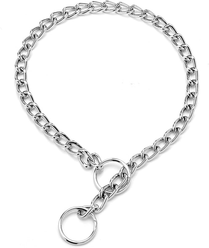 Chain Dog Collar for Large Dogs, Metal Slip Link Training Heavy Duty Dog Collar Martingale Puppy Collars for Small Medium Large Big XL Breed Dogs, Silver L
