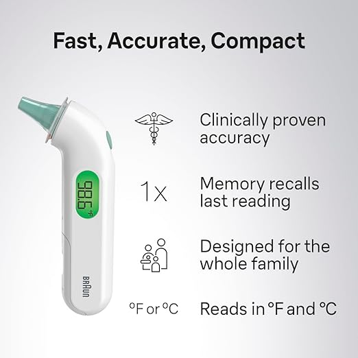 Braun ThermoScan 4 Digital Ear Thermometer for Kids and Adults, Professional Accuracy, Color Coded and Audio Fever Guidance for Babies, Toddlers