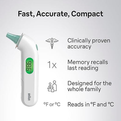Braun ThermoScan 4 Digital Ear Thermometer for Kids and Adults, Professional Accuracy, Color Coded and Audio Fever Guidance for Babies, Toddlers