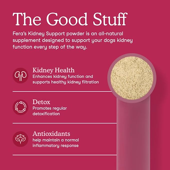 Fera Pets Dog Kidney Support Supplement with Antioxidants & Probiotics - Enhances Renal Health & Function - Promotes Regular Detoxification - Powder - 60 Scoops