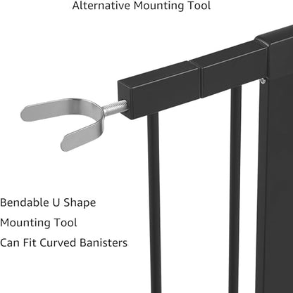 unipaws Clear Dog Gate for Doorway Stairs Wide Openings, Pressure Mounted Extra Wide Pet Door with Extension Parts, No Drilling Walk Through Gate, Indoor, Black