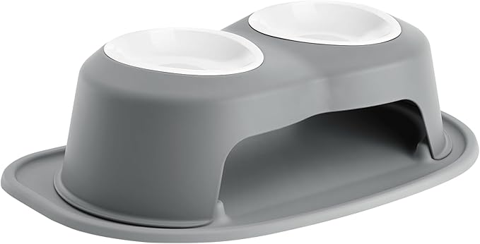 WeatherTech Double High Pet Feeding System w/Plastic Dog/Cat Bowls - 6" High Stand Dark Grey (PDHC3206DGDG)