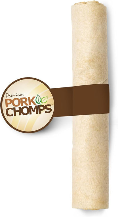 Pork Chomps Baked Pork Skin Dog Chew, 8 Inch Roll, 1 Count - Long-Lasting Treats for Dogs - High Protein, Rawhide-Free, Low Fat, Healthy & Delicious Chews
