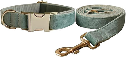Love Dream Velvet Dog Collar and Leash Set, Soft & Comfy Adjustable Dog Leash and Collar with Heavy Duty Metal Buckle for Small Medium Large Dogs Training & Walking (Large, Mint Green)