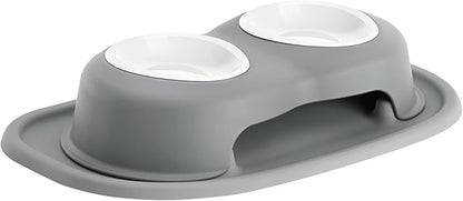WeatherTech Double High Pet Feeding System w/Plastic Dog/Cat Bowls - 3" High Stand Dark Grey (PDHC0803DGDG)