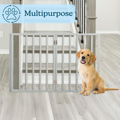 Indoor Pet Gate - 3-Panel Folding Dog Gate for Stairs or Doorways - 54x24-Inch Freestanding Pet Fence for Cats and Dogs by PETMAKER (Gray)