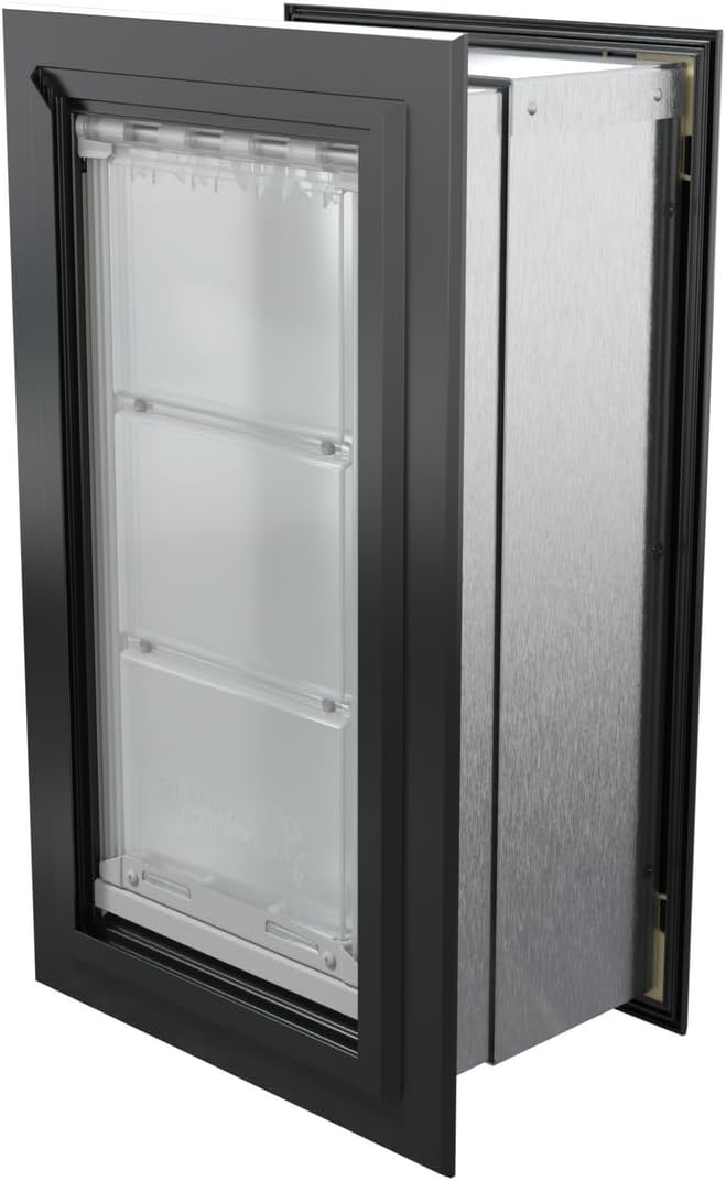 Endura Flap Pet Door for Walls in Black | Energy-Efficient Single Flap Design for Wall Installations | All-Weather Protection with All-Metal Telescoping Tunnel | Black, Medium, Single Flap