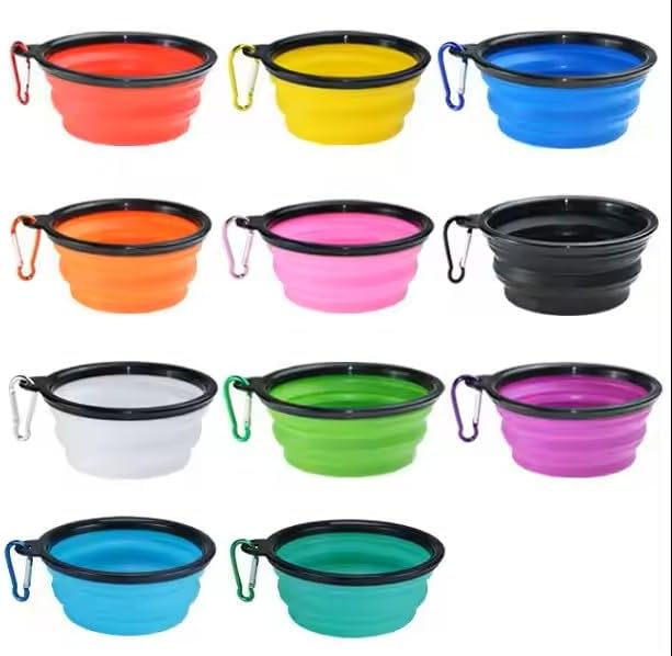 Limpet Collapsible Bowls,Set of 2 Travel Water Bowls for Pets, Portable Pet Feeding Watering Dish for Walking Parking Traveling with 2 Carabiners. (Black+Black, Large)