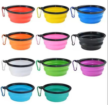 Limpet Collapsible Bowls,Set of 2 Travel Water Bowls for Pets, Portable Pet Feeding Watering Dish for Walking Parking Traveling with 2 Carabiners. (Black+Black, Large)