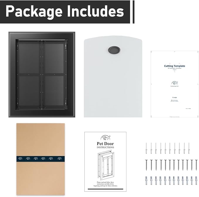 【PATAPLUS】 Aluminum French Large Dog Door,Strong Double Magnetic Flaps,with Aluminum Telescoping Tunnel Heavy-Duty Do g Door for X-Large and L arge Dog Up to 200LBS (Black, X-Large)