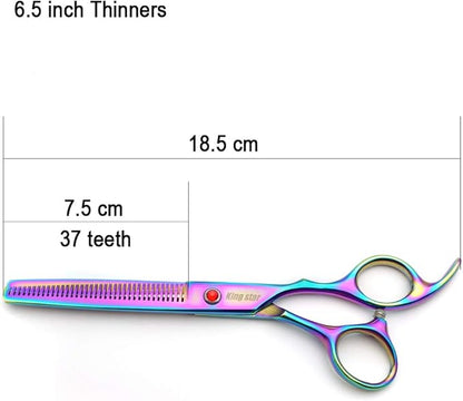 KINGSTAR 7.0in Titanium Rainbow Professional Pet Grooming Scissors Set,Straight & Thinning & Curved Scissors 4pcs Set for Dog Grooming,(Rainbow)