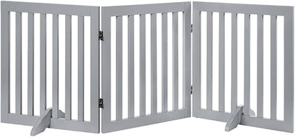 Unipaws Indoor 3 Panels Classic Freestanding Wooden Foldable Pet Gate with Support Feet - Grey, 20" W x 24" H