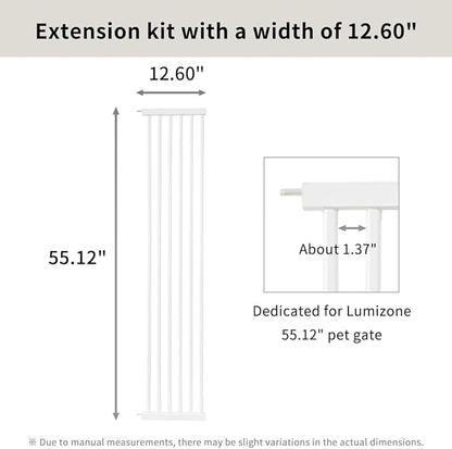 Lumizone Extra Tall Cat Gate Extension Kit 55.12" High Pressure Mounted 2025 New 12.60" Extra Wide 1.37" Gap No Drilling Tall Pet Gate for Dogs (White, 55.12" H x 12.60" W, Extension)