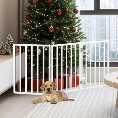 PETMAKER Pet Gate – Dog Gate for Doorways, Stairs or House– Freestanding, Folding, Accordion Style, Wooden Indoor Dog Fence (24-Inch, White)