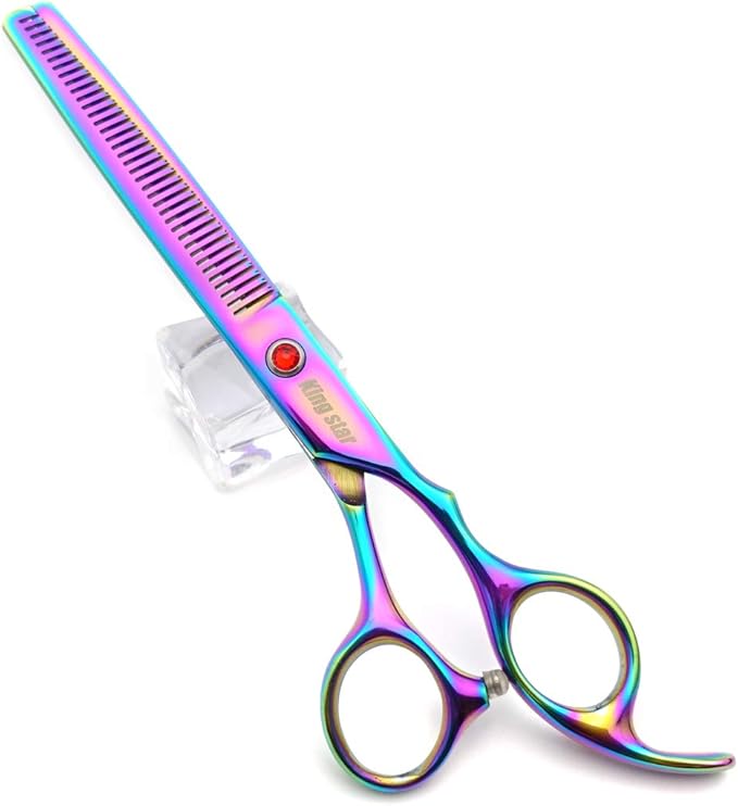KINGSTAR 7.0in Titanium Rainbow Professional Pet Grooming Scissors Set,Straight & Thinning & Curved Scissors 4pcs Set for Dog Grooming,(Rainbow)