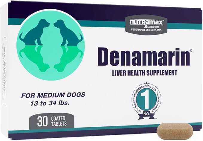 Nutramax Denamarin for Medium Dogs, Liver Health Supplement with S-adenosylmethionine (SAMe) plus Silybin, Liver Support for Dogs, Coated Tablets, 30 Count