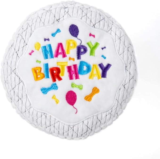 TrustyPup Tough 'N Fun Birthday Cake Squeaky Plush Dog Toy, Chew Guard Technology - White, Large (71150)