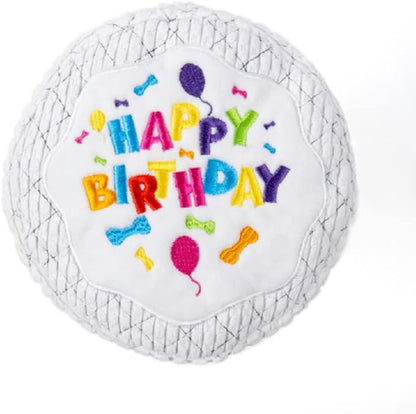 TrustyPup Tough 'N Fun Birthday Cake Squeaky Plush Dog Toy, Chew Guard Technology - White, Large (71150)
