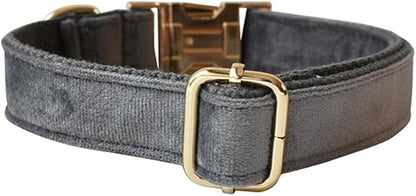Love Dream Velvet Dog Collar and Leash Set, Soft & Comfy Adjustable Dog Leash and Collar with Heavy Duty Metal Buckle for Small Medium Large Dogs Training & Walking (Medium, Dark Grey)
