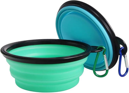 SLSON Collapsible Pet Bowl Dog Bowls 2 Pack, Portable Silicone Pet Feeder, Foldable Expandable for Dog/Cat Food Water Feeding, Travel Bowl for Camping (Light Blue+Light Green)